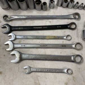 husky tool lot 18 sockets and 6 wrenches standard and metric
