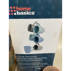 Home Basics 6 Piece Polka Dot Mug Set with Stand, Multi-Color Pastel