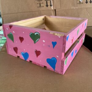 Pink Heart Wood Storage Crate