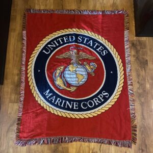 US Marine Corps Woven Fringed Afghan Tapestry Throw Blanket