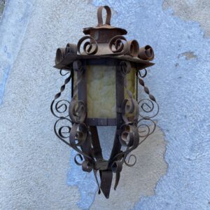 Wrought iron hanging lantern yard art