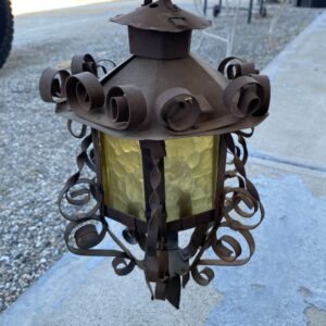 Wrought iron hanging lantern yard art